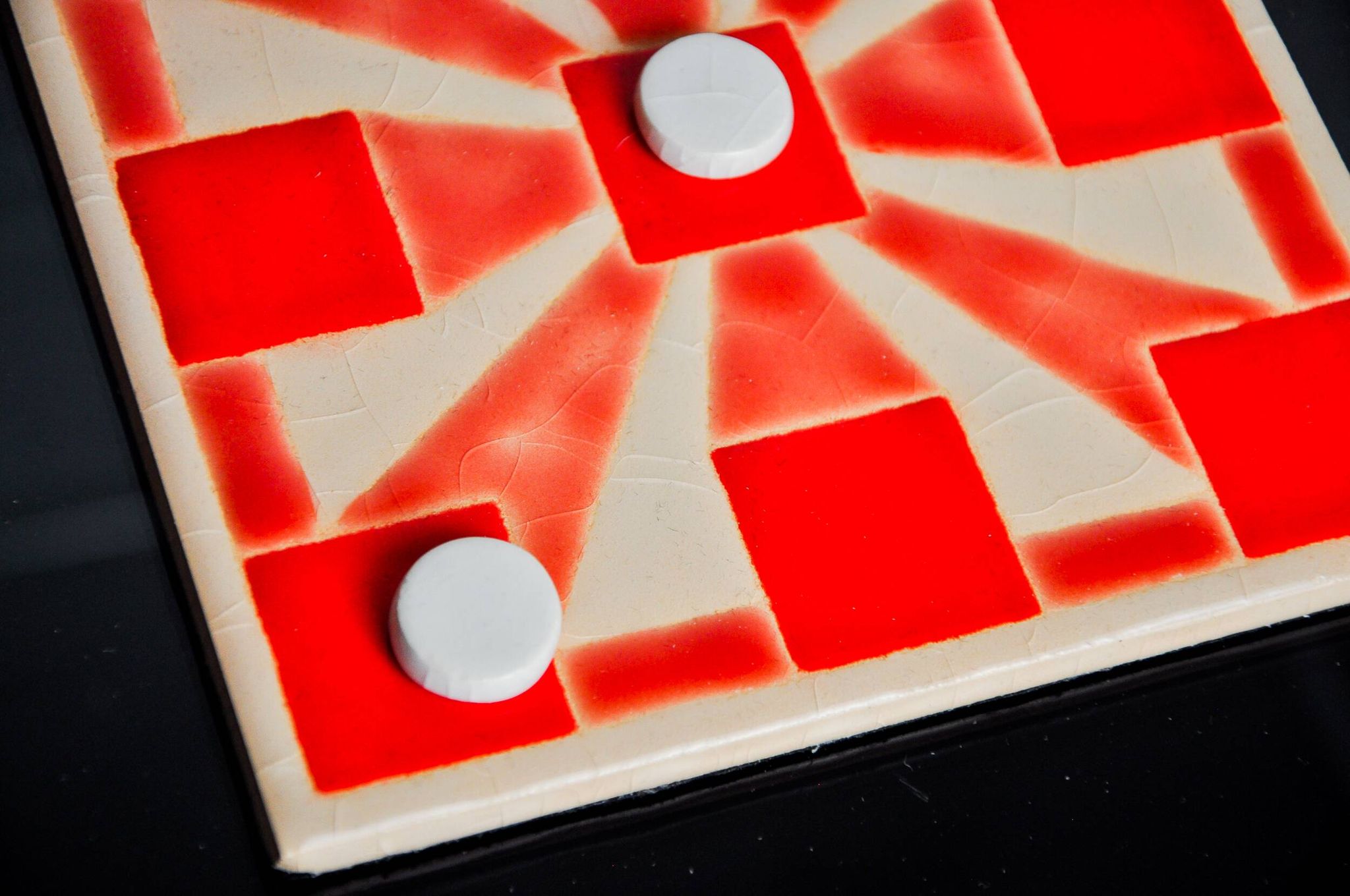 Tic-tac-toe game, enameled ceramic, Italy, 1980