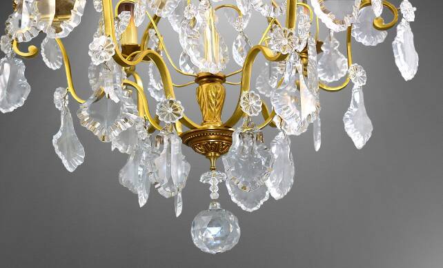 Lustrous Gold Bronze & Bohemian Crystal with Six Lights Louis XV * Lucien GAU