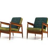 Early 1950s Danish Pair of Easychairs in Oak and Teak