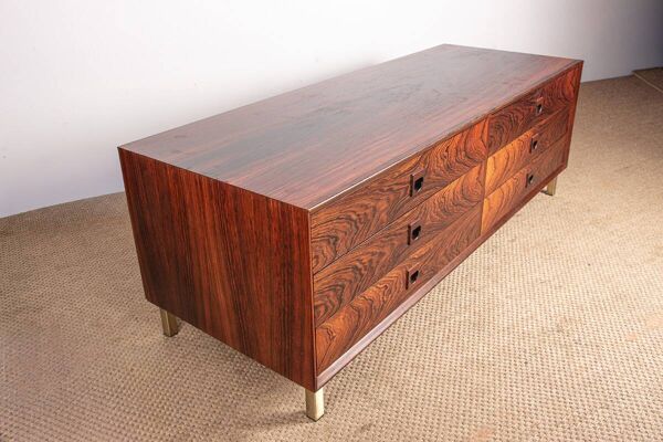 Commode basse danoise en palissandre, 6 tiroirs, par Erik Brouer 1960