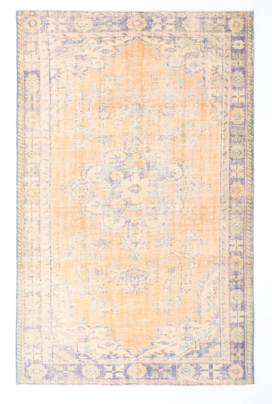 6x10 Turkish Light Orange Cream Vintage Rug, 195x313Cm