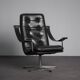 Modernist Black Leather Swivel Lounge Chair, Netherlands, 1960s