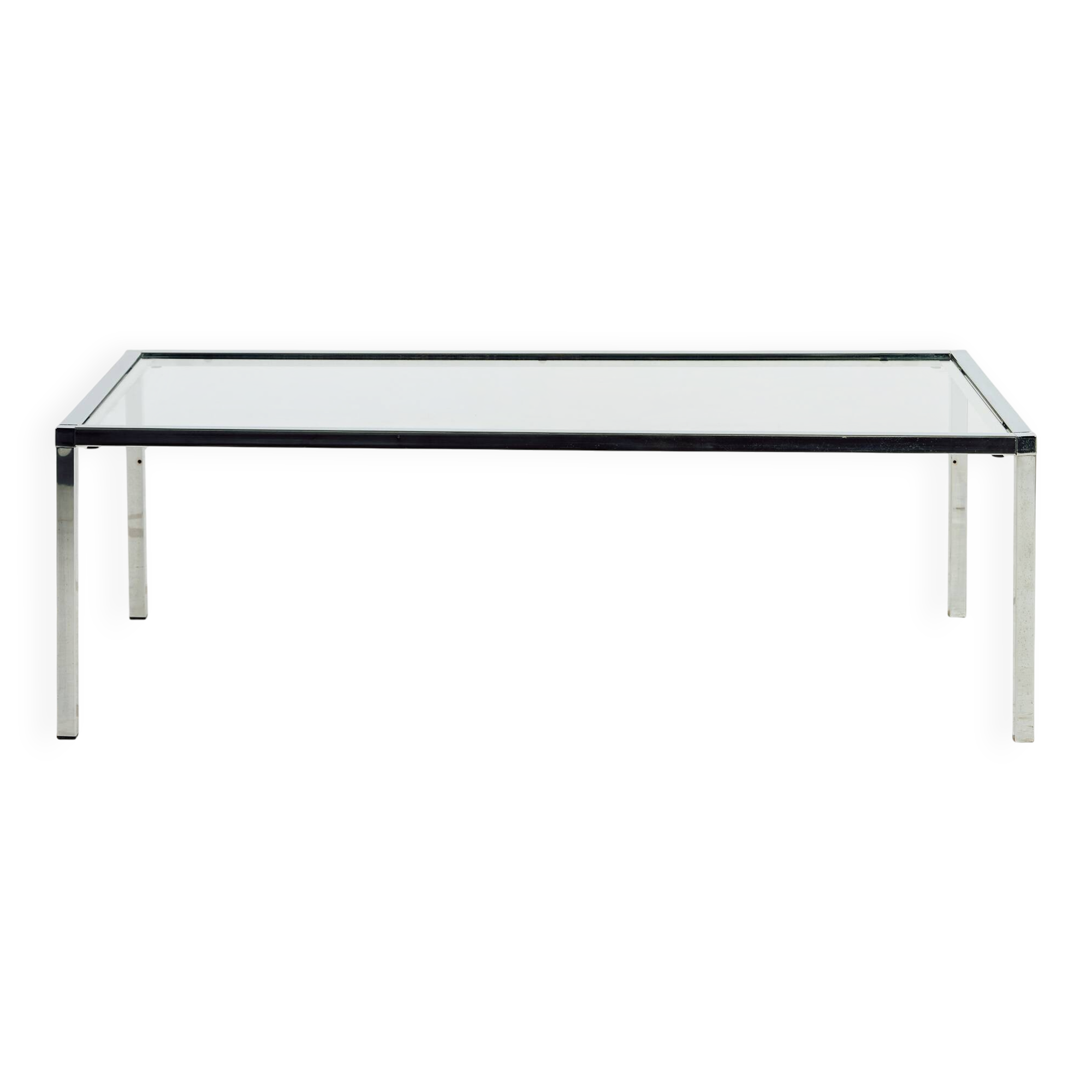 Chrome and glass coffee table.