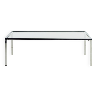 Chrome and glass coffee table.