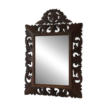 Miroir ancien style Henri Il, en bois sculpté ajouré