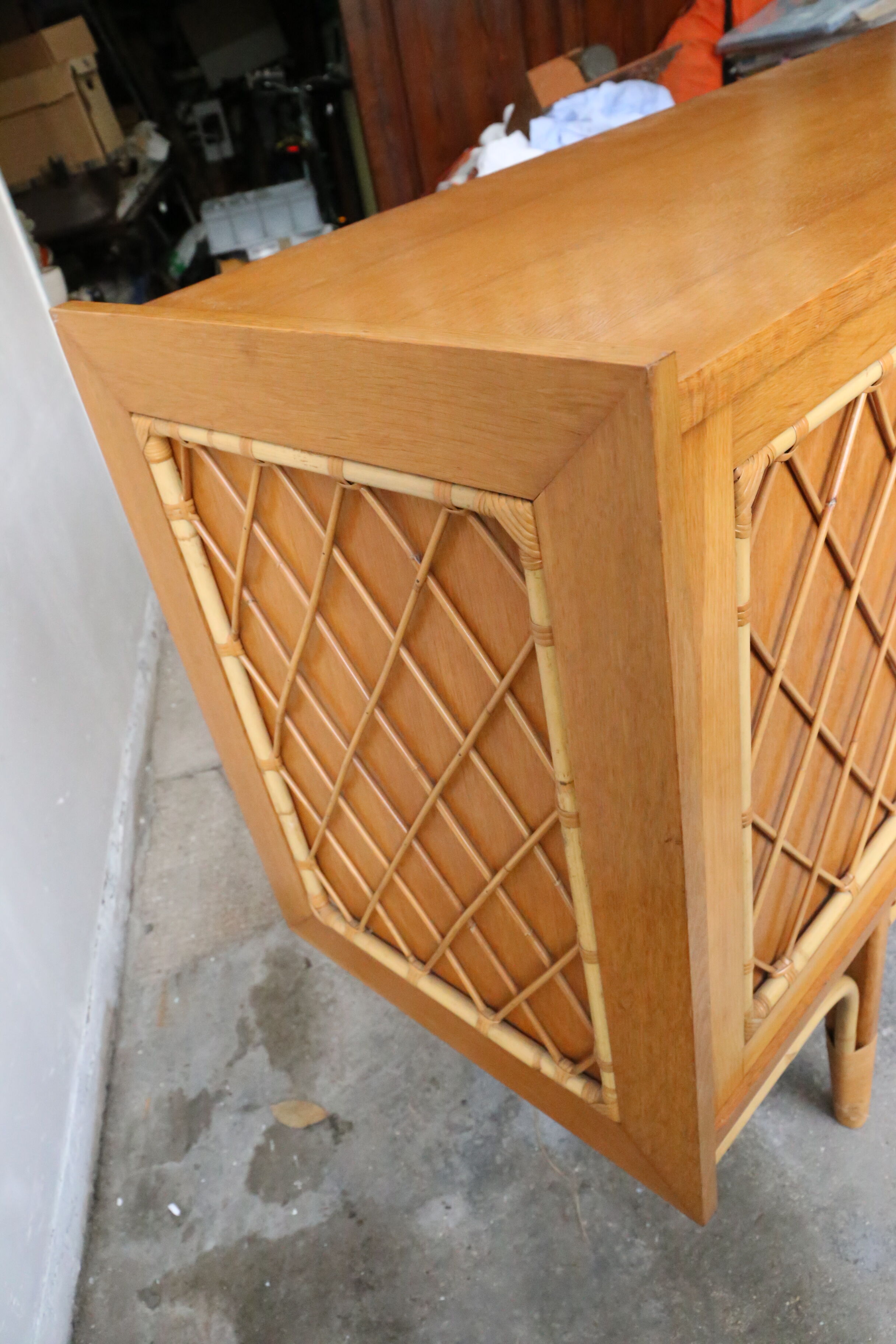 Beautiful pine and rattan sideboard from the 1960s