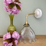 Elbow wall lamp with vintage holophane glass shade