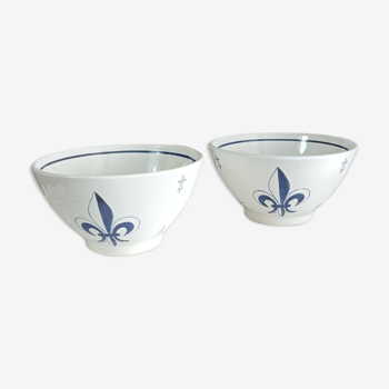 Set of 2 Breton Pornic bowls, fleur de lys