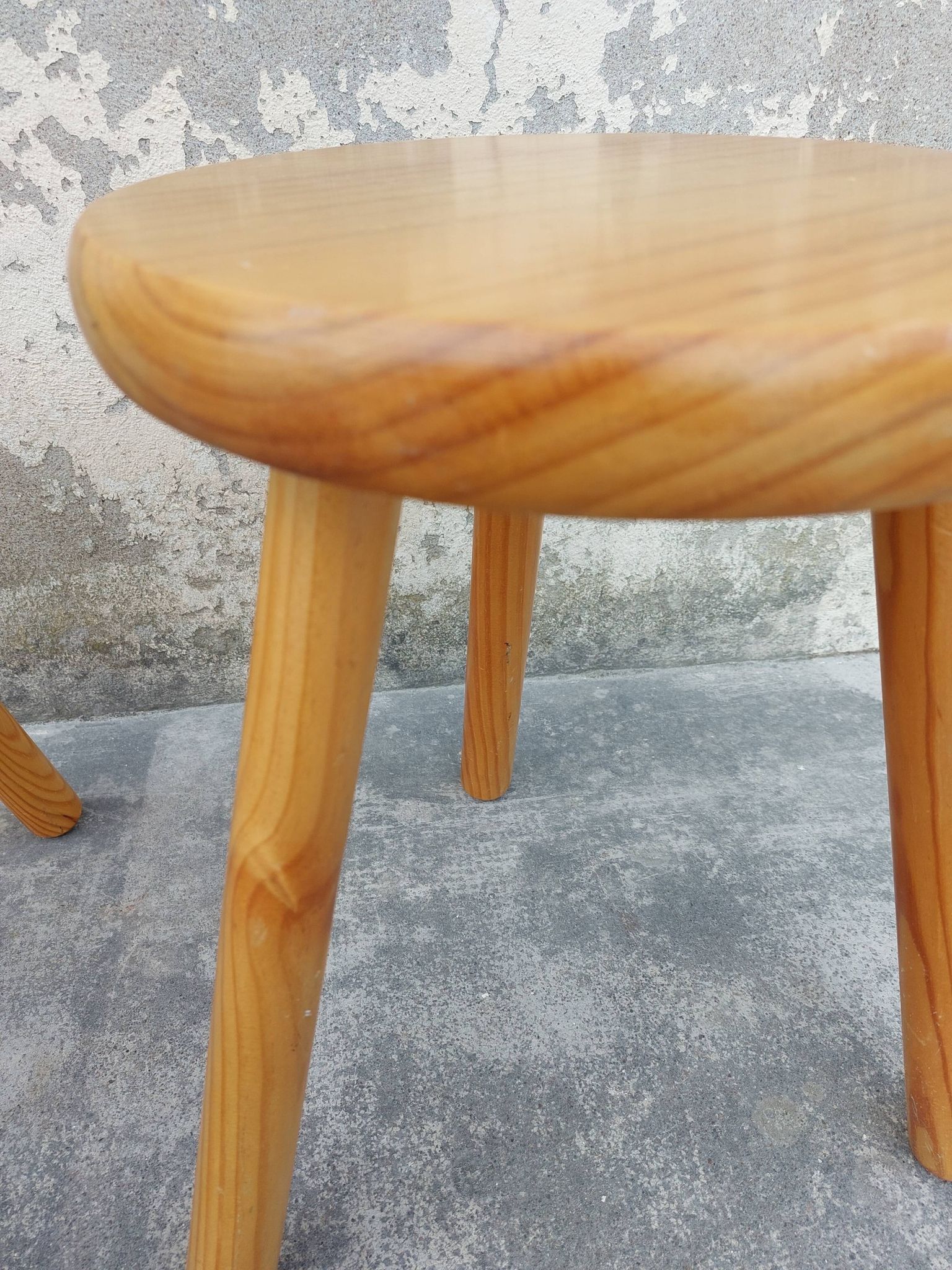 Pair of vintage pine tripod stools