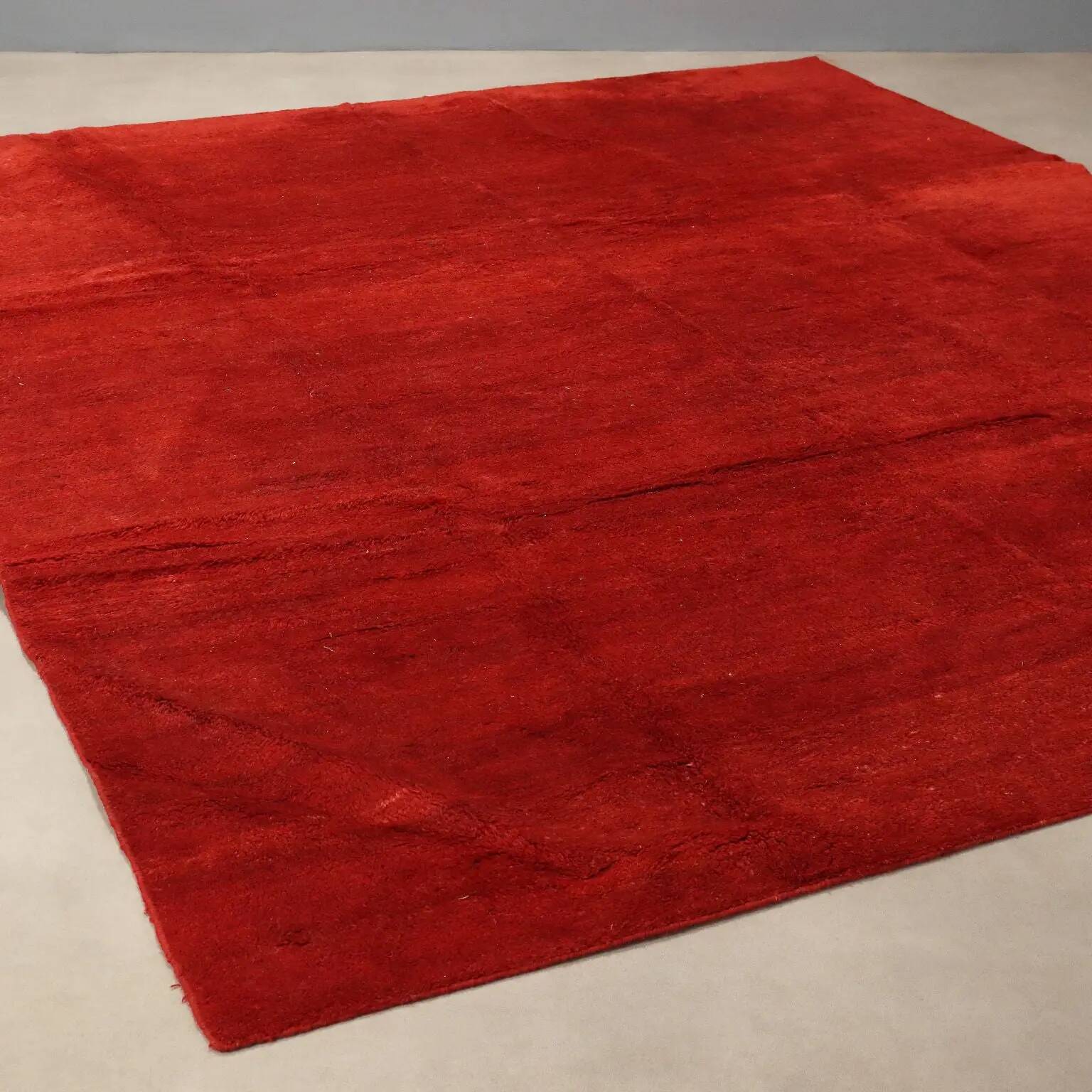 Ancient Asian wool rug, thick knotting, handmade 118 x 98 in.