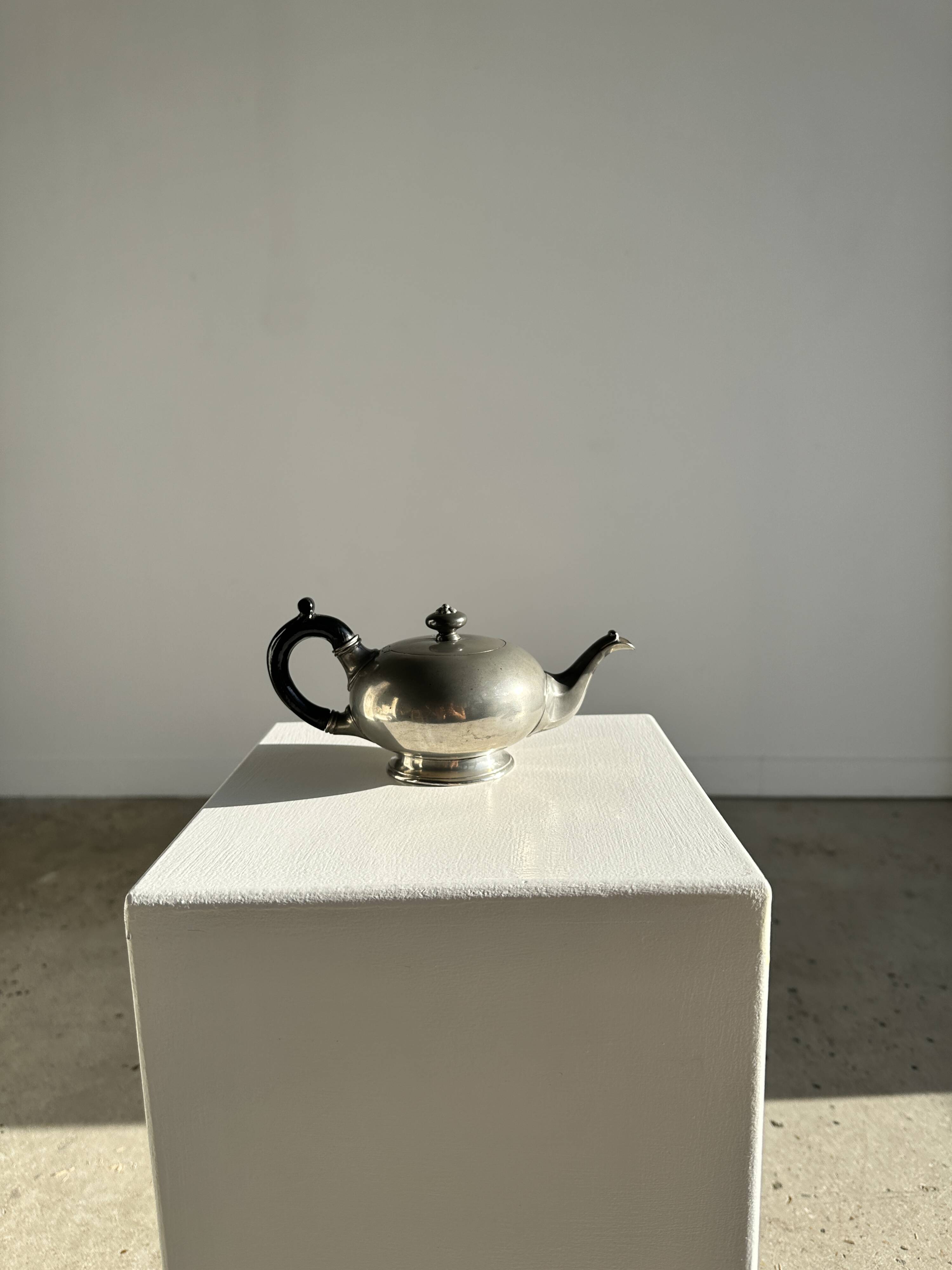 Small teapot, pewter coffee pot flattened oval shape