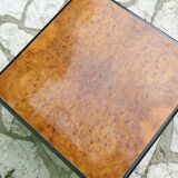 Vintage coffee table in elm magnifying glass 1970 - 70X70X35cm