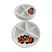 Set of 7 plates with vintage decor fondue Le Creuset France