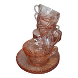 Set of 6 Rosaline Coffee Cups with Saucers in Translucent Glass