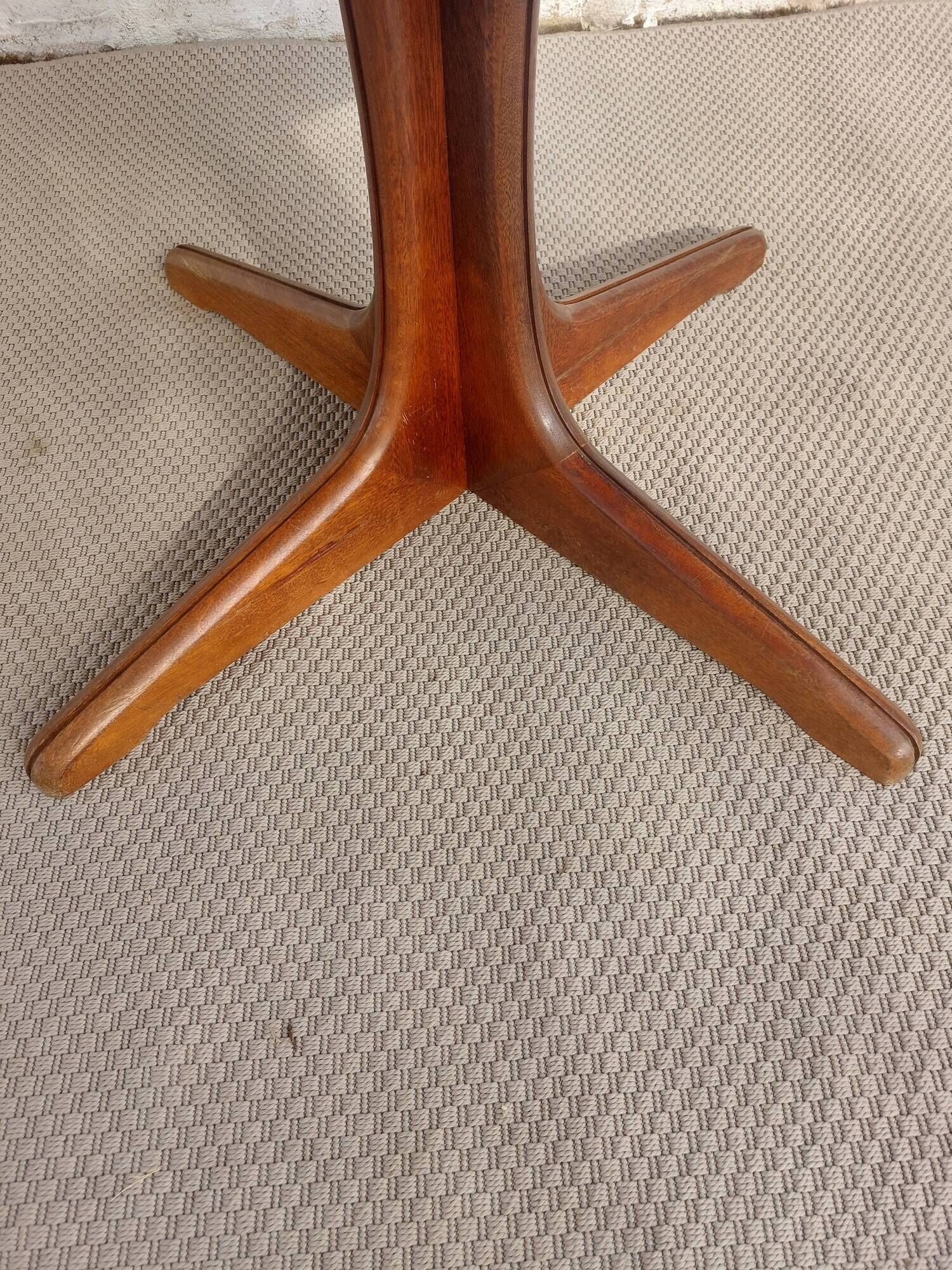 round/oval table with extension, central leg, dark shade, Baumann design