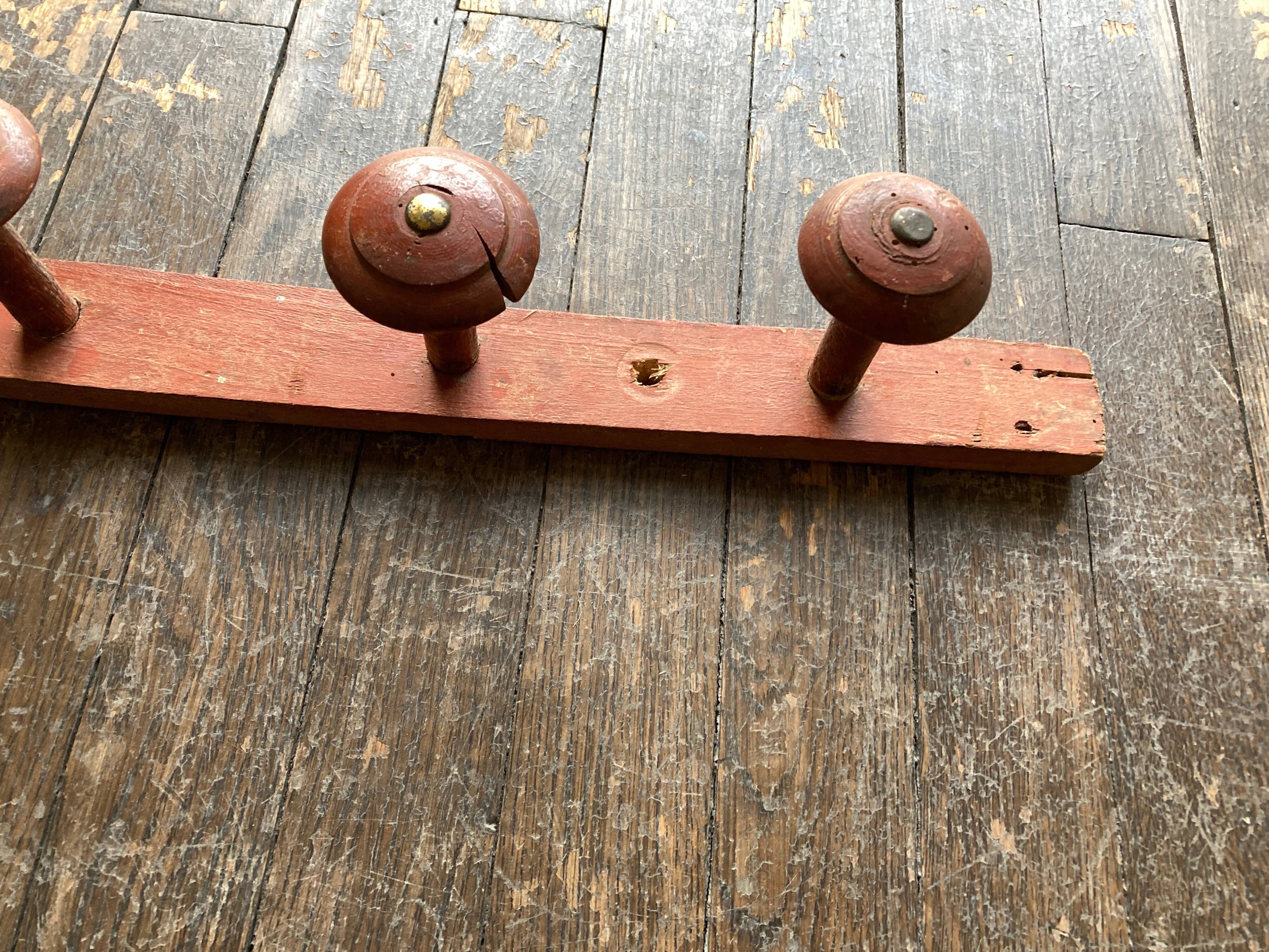 Original patina wooden farmhouse coat hook 86cm