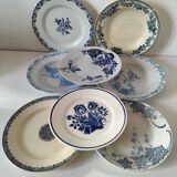 8 ironstone plates from the 19th century in blue camaïeu, mixed manufacturers.