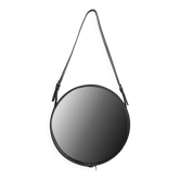 Miroir à sangle de cuir attribué à Jacques Adnet, France, années 1960