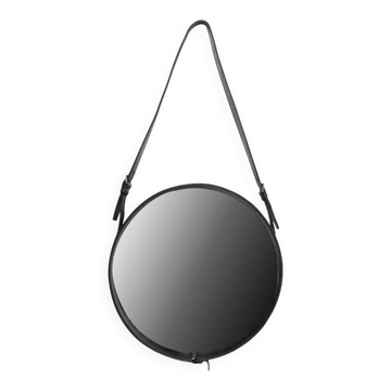 Miroir à sangle de cuir attribué à Jacques Adnet, France, années 1960