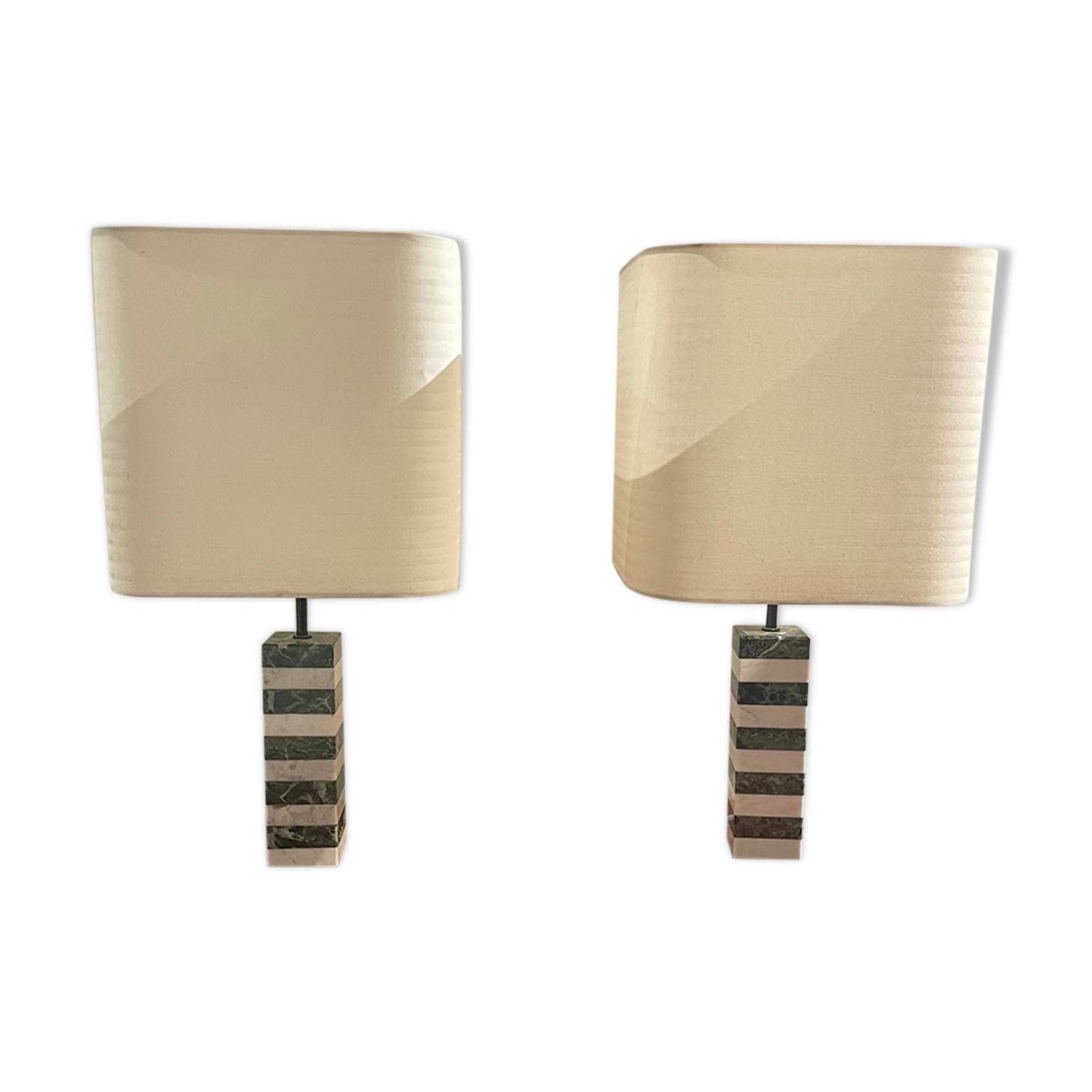 Pair of white and green marble lamps, 1970's