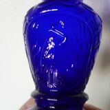 Pair of small (12cm) corolla vases - cobalt blue glass with heron - Portieux