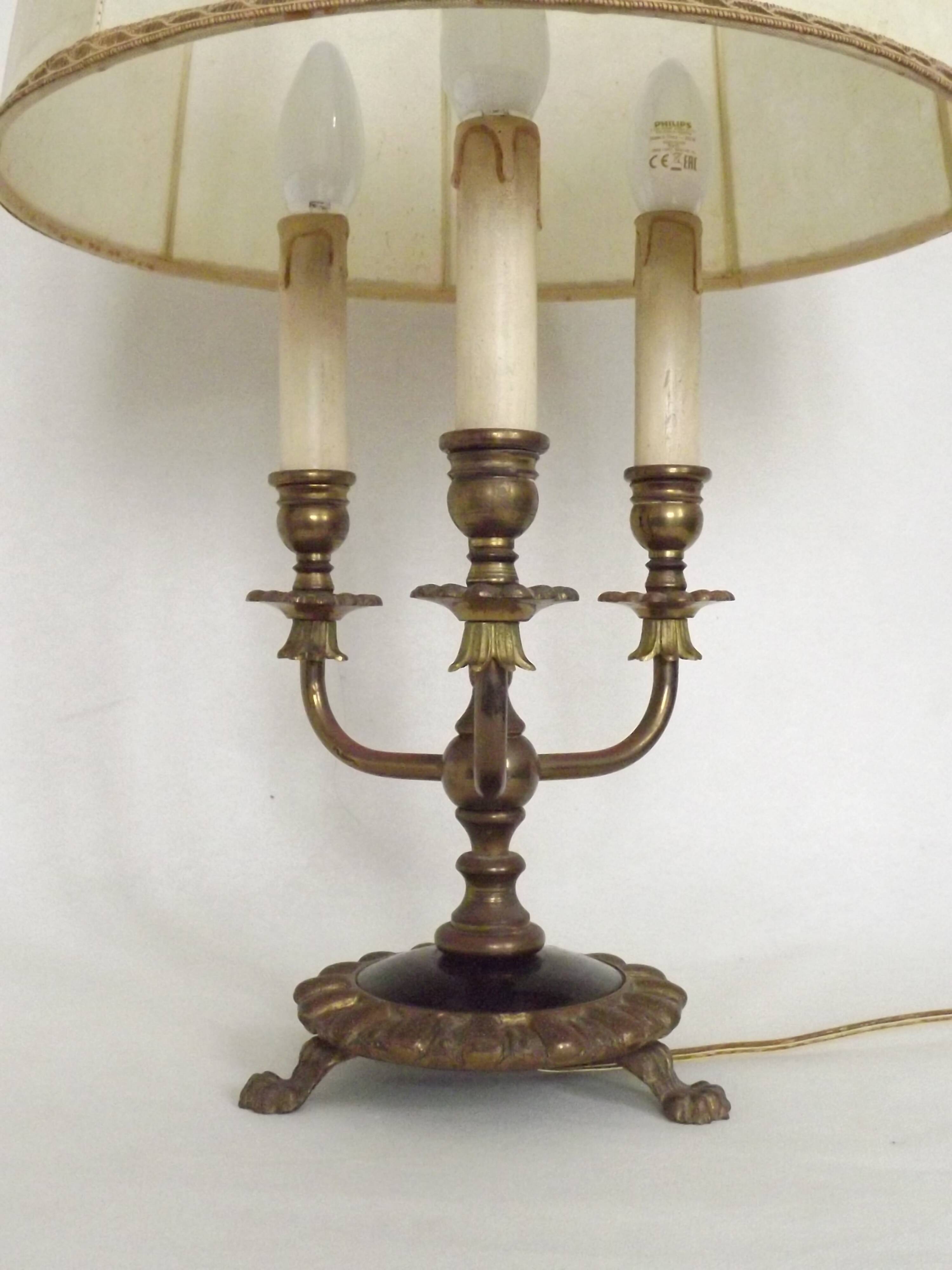 French Empire Style 3 Light Boulotte Table Lamp with Lion Feet and Shade