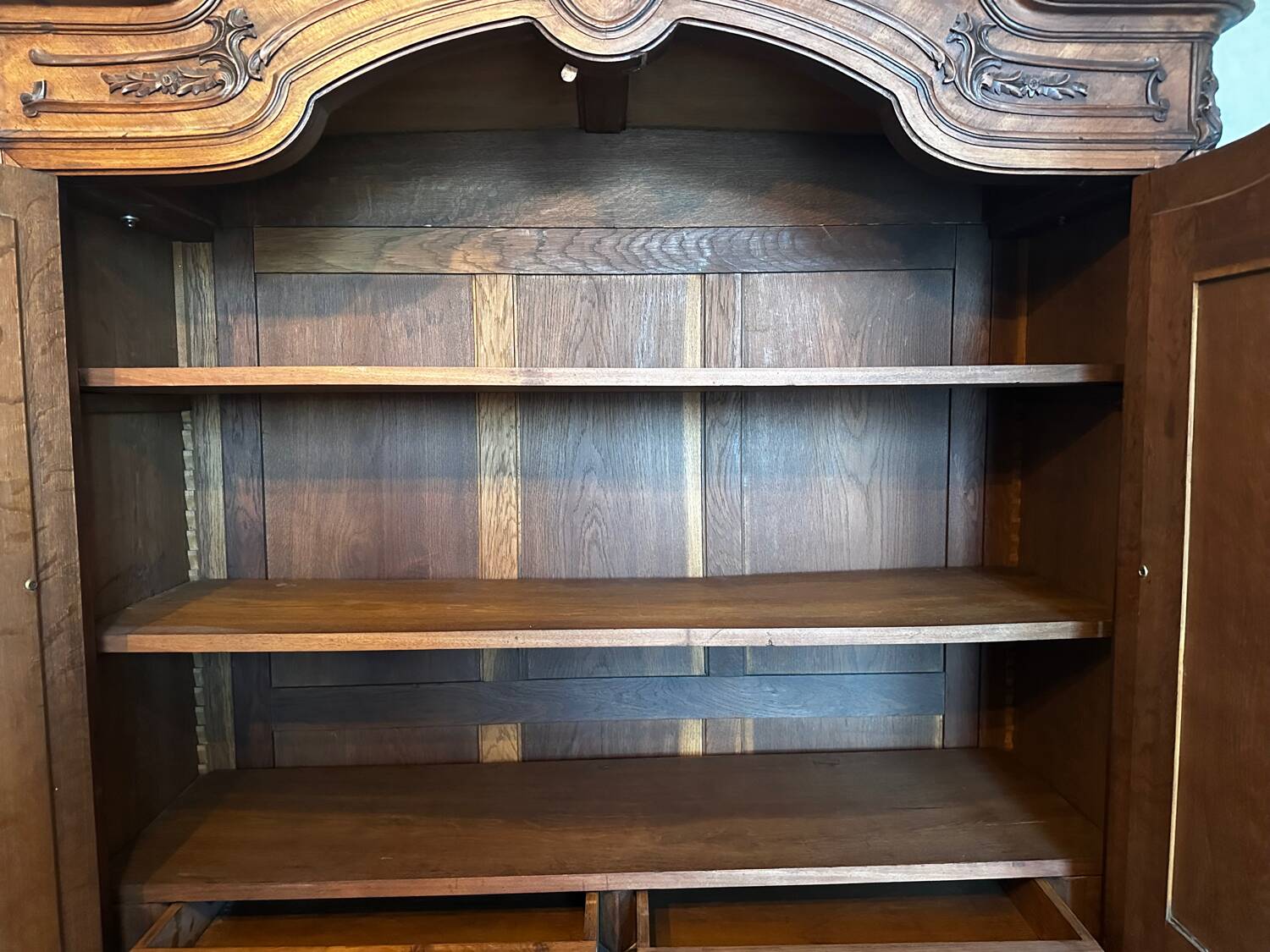 Carved walnut wardrobe – late 19th century Louis XV style