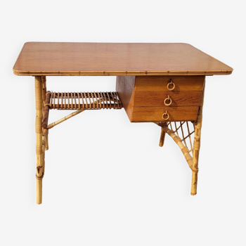 Rattan desk by Louis Sognot