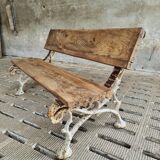 Antique garden bench oak on cast iron legs 125 cm