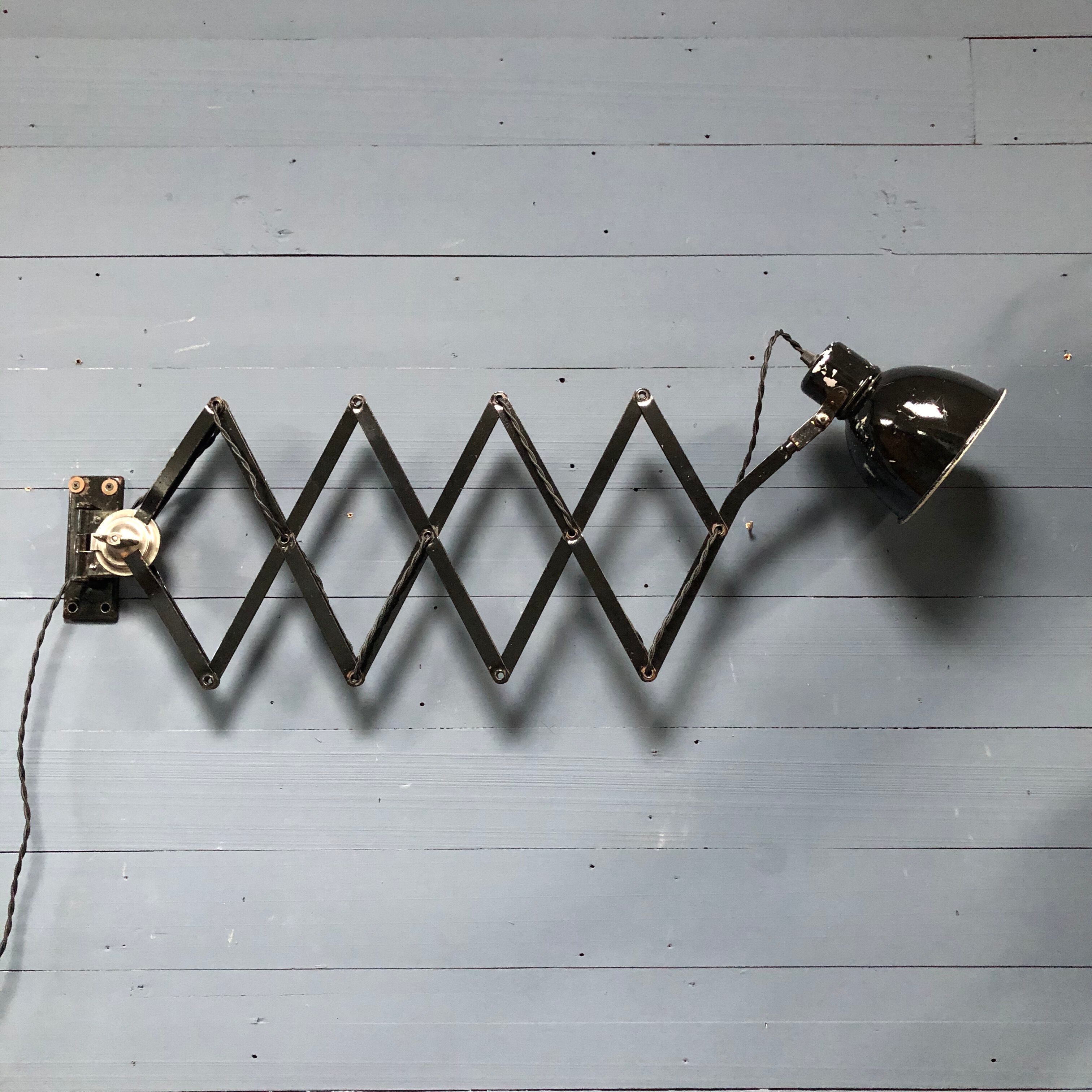 XL black scissor lamp from PeHaWe Leuchten Dresden, German 1940s