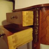 Louis XV style bedside table with varnished marquetry.