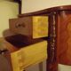 Louis XV style bedside table with varnished marquetry.