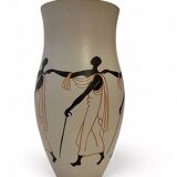 Large Design Vase 1950, Stylish Decor of Characters, Signed Balé
