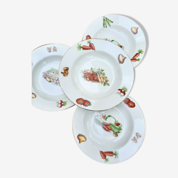 4 hollow plates earthenware decor vegetables Saint Amand