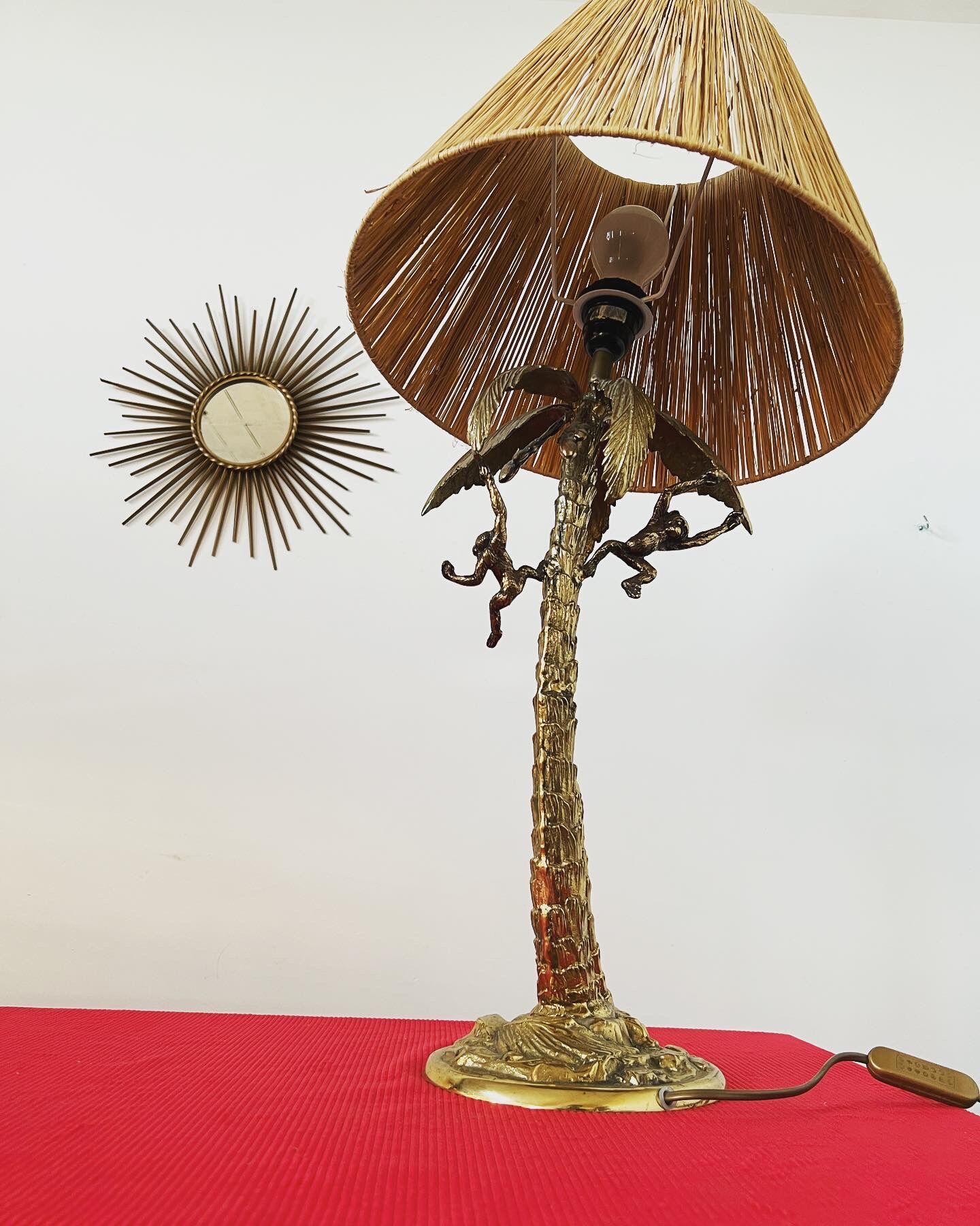 Table lamp gilded bronze palm tree and monkey
