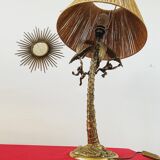 Table lamp gilded bronze palm tree and monkey