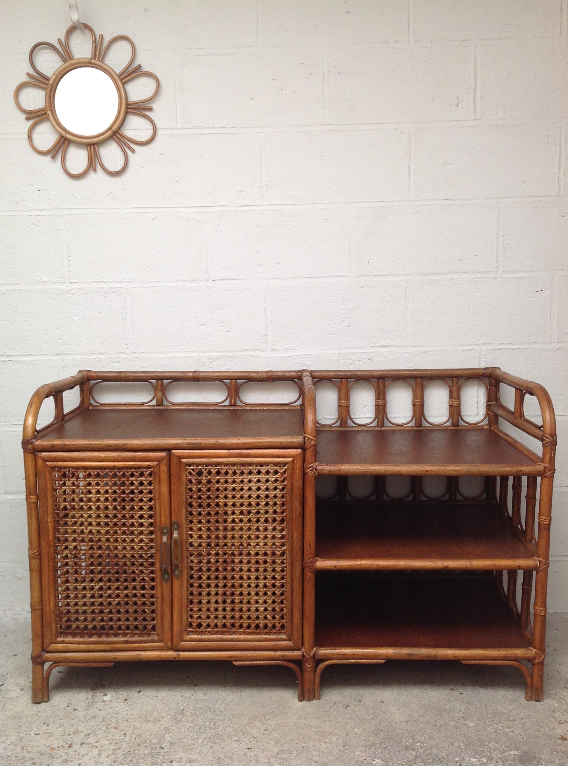 Buffet vintage cannage rotin et bois