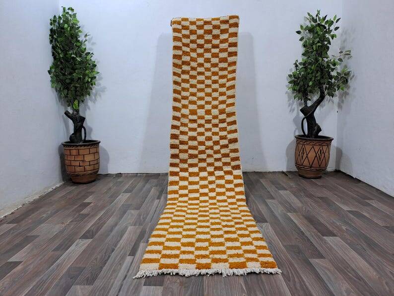 Handmade pure wool runner rug, size 75/300 cm.