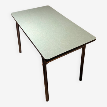 Green Formica table and its 2 chairs and 2 stools