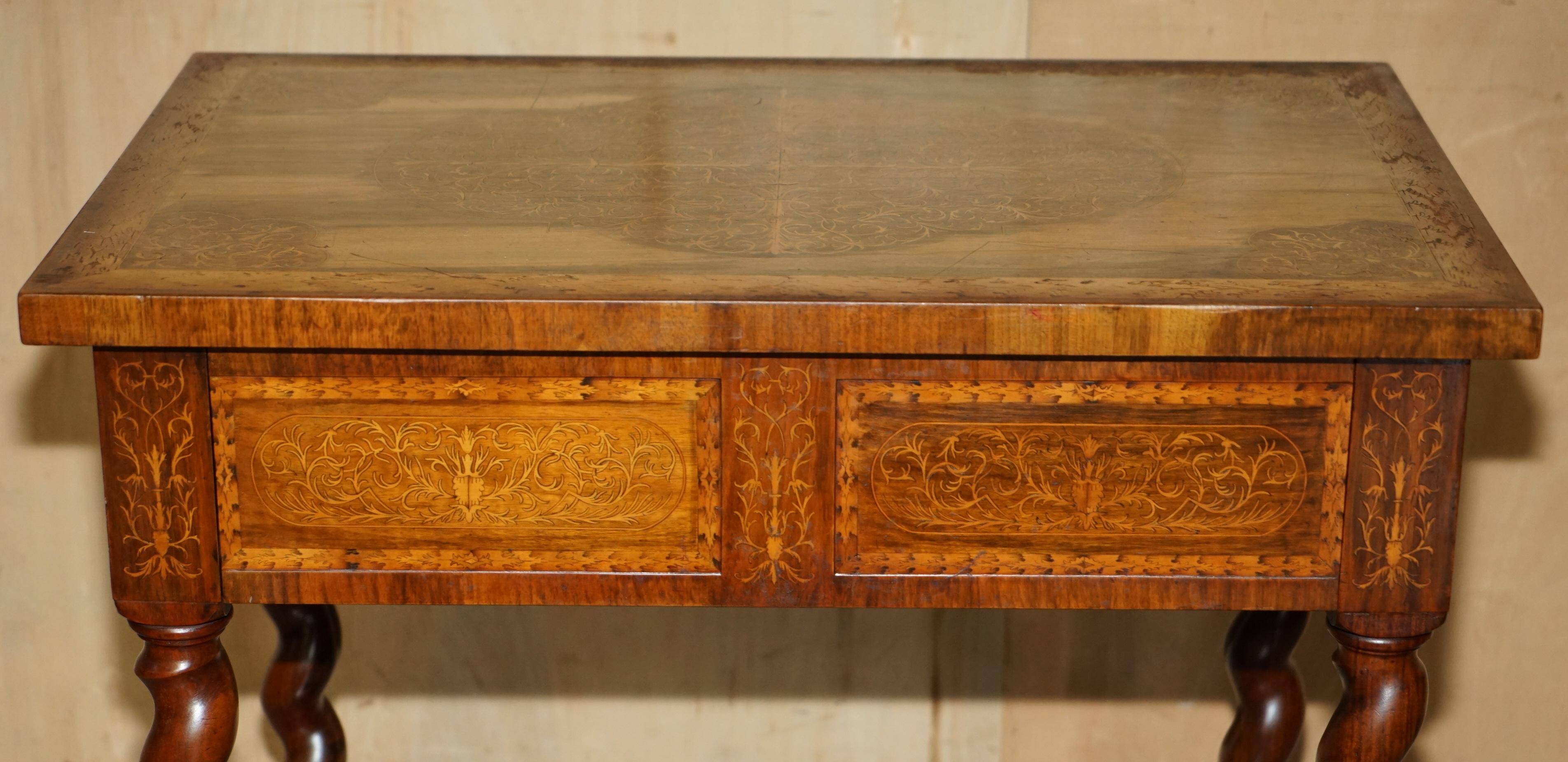 William & Mary antique marquetry drawer desk in Seaweed style.