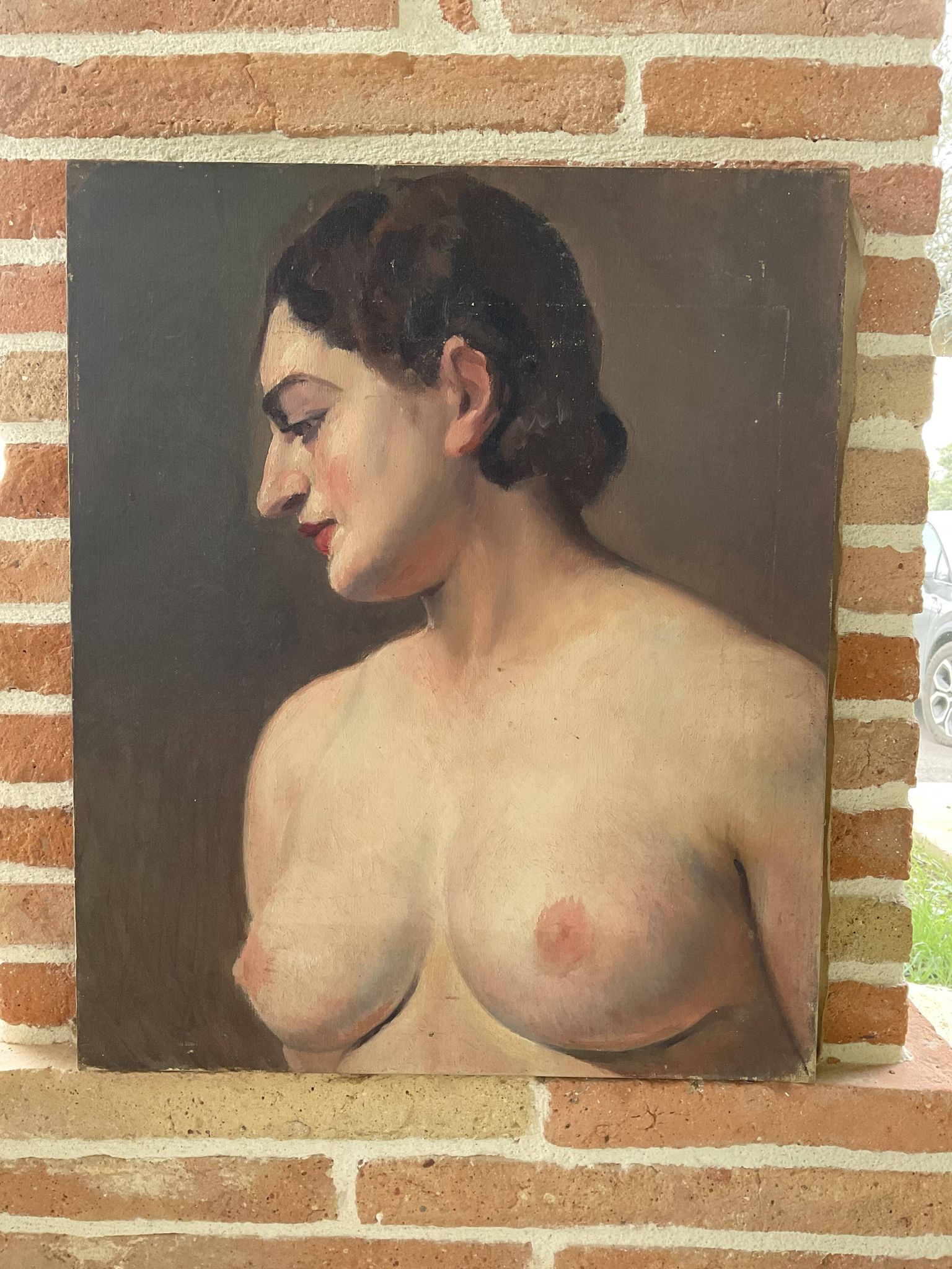 Portrait painting. Oil on canvas. Woman. Circa 30s.