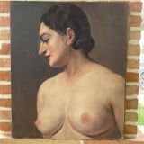 Portrait painting. Oil on canvas. Woman. Circa 30s.