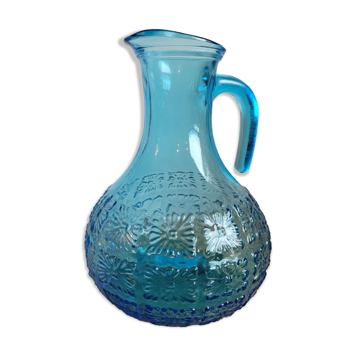 Blue molded glass decanter
