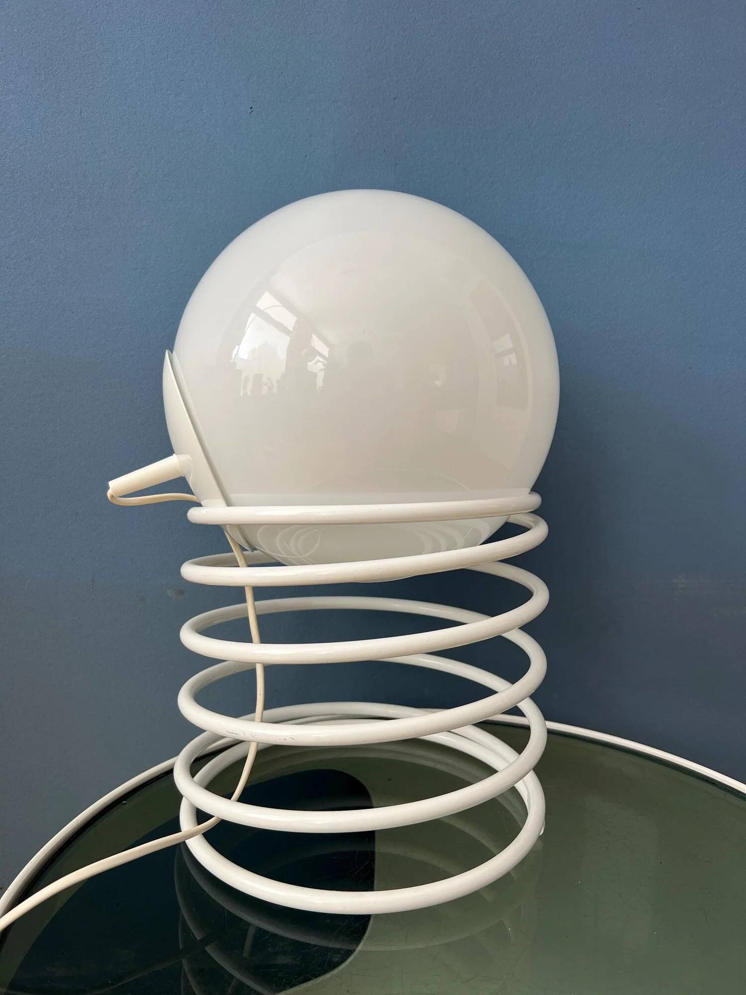 Large mid-century opaline milk glass spiral table lamp