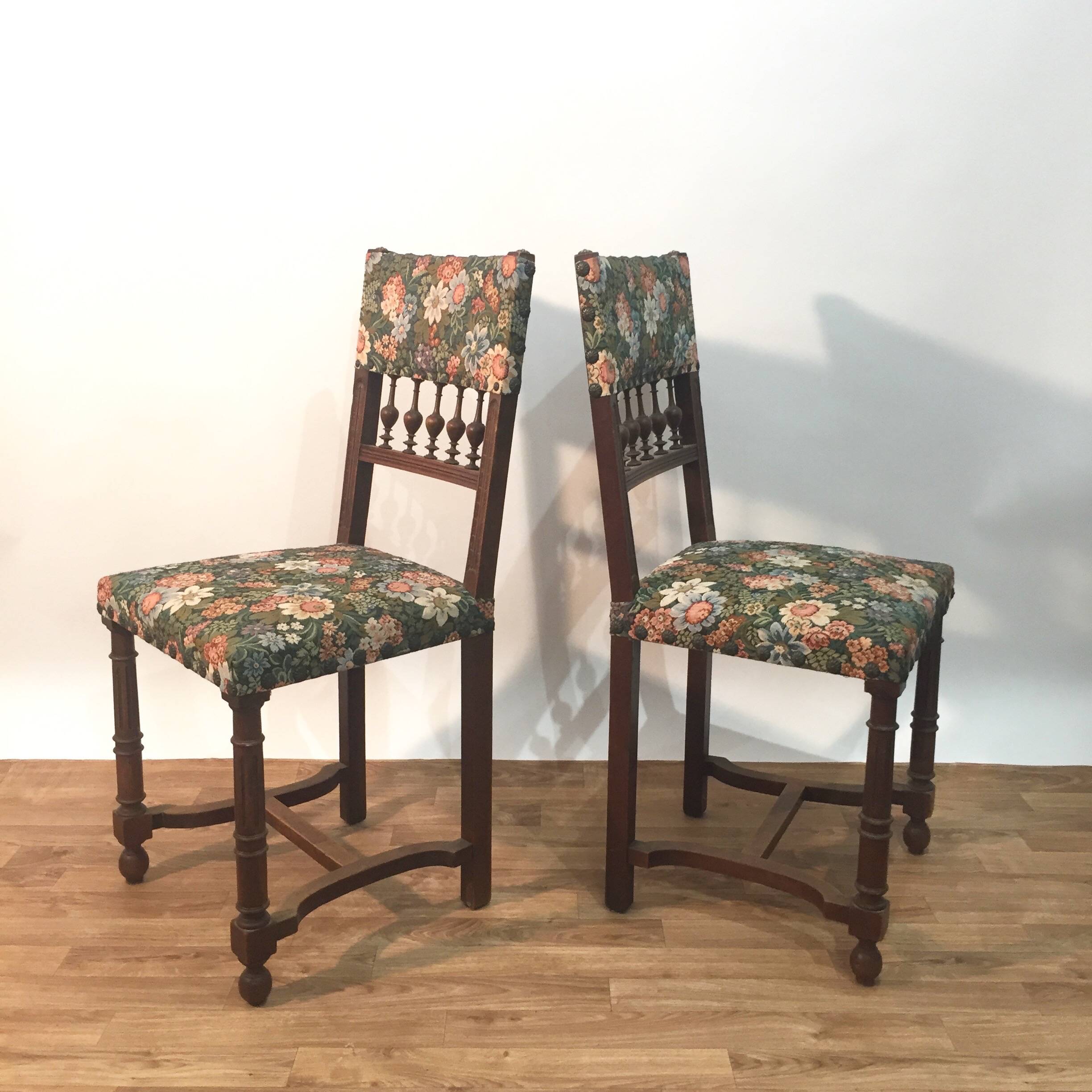 Pair of henri ii style chairs with tapestry