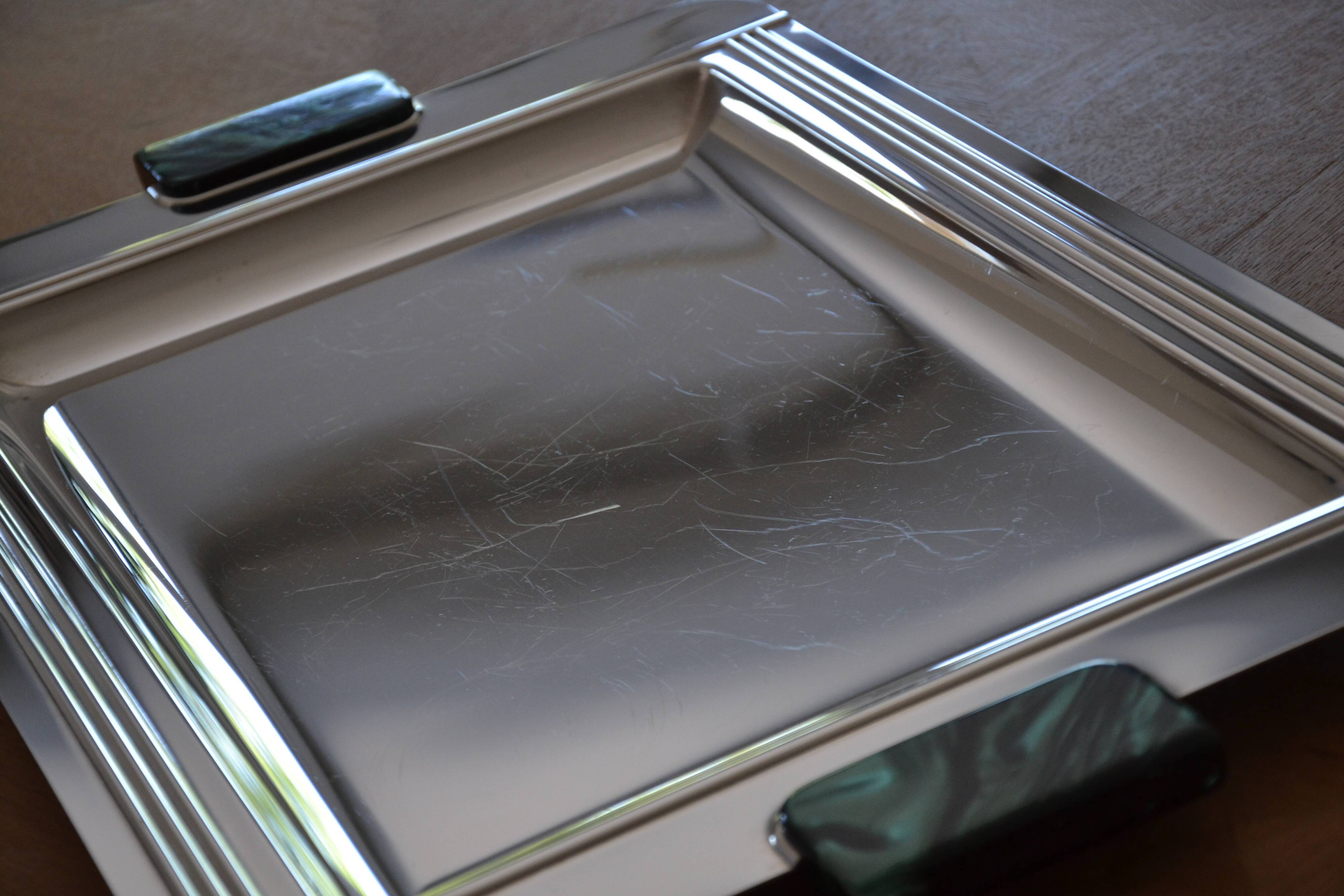 Large Jean Couzon stainless steel serving tray
