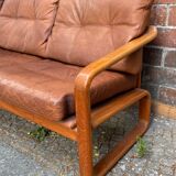 HS Denmark sofa in leather and teak from the 60s