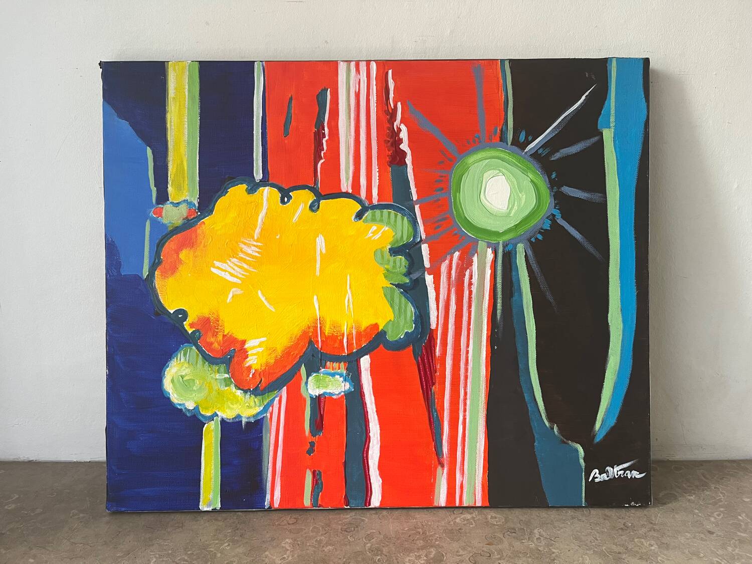 “Green or white, the sun?” Oil on canvas, signed Baltran