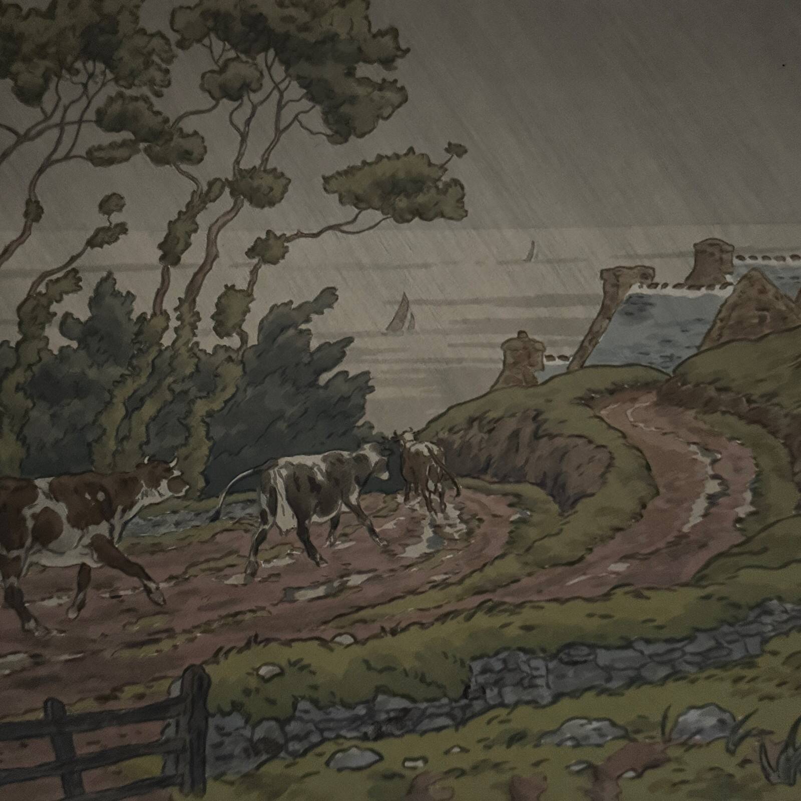 Lithograph by Henri Rivière The Enchantment of the Hours - The Downpour