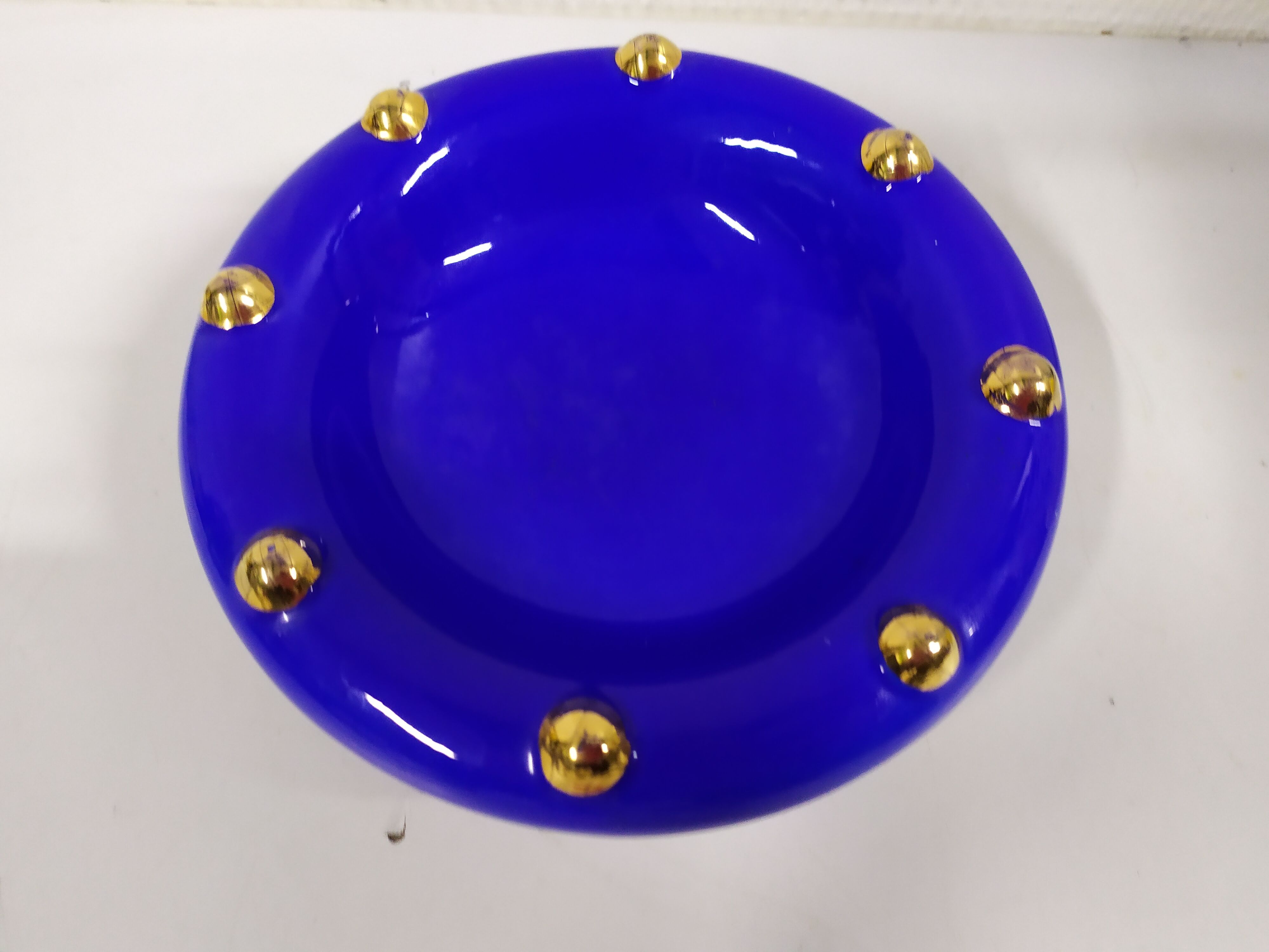 Vintage enamelled longwy blue and gold pocket cup